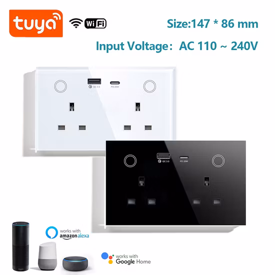 Prise murale intelligente avec télécommande WiFi avec 2 USB
