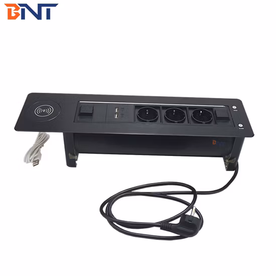 Nouveau Design en aluminium brossé, chargeur de téléphone intelligent sans fil intégré, prises de courant cachées pour bureau, réunion, Table de bureau